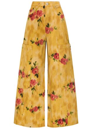 Ganni Printed Wide-leg Denim Cargo Jeans - Yellow - 27 (W27 / UK8-10 / S)