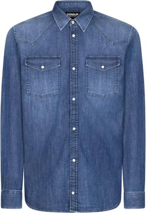 Dondup Overhemden, Heren, Blauw, L, Denim, Slim Fit Denim Overhemd met Western Details