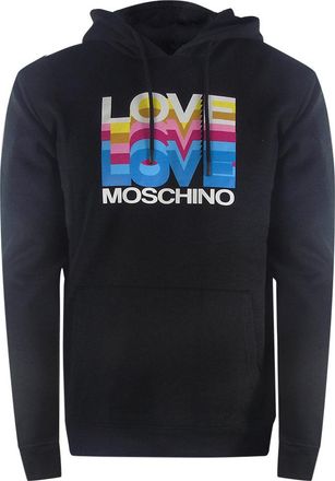 Moschino Mens Love Multi Logo Black Hoodie Cotton - Size X-Large