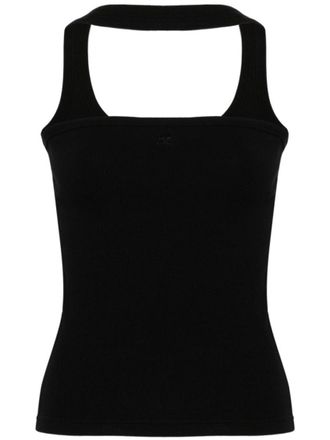 Courr&egrave;ges Black Scoop Neck Top