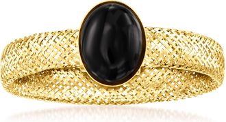 Ross-Simons Italian Black Onyx Mesh Stretch Ring in 14kt Yellow Gold