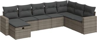 vidaXL Set De Sof&aacute;s De Jard&iacute;n Y Cojines 8 Piezas Rat&aacute;n Sint&eacute;tico Gris Vidaxl