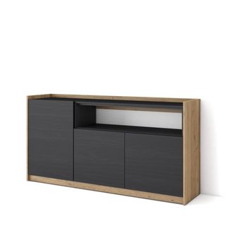 Skraut Home Aparador efecto madera negro y roble 156x37x80cm