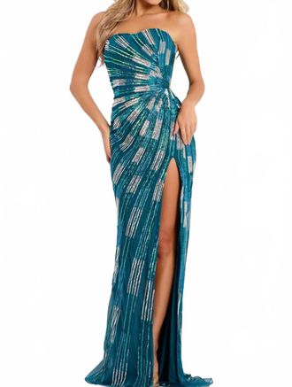 Jovani Beth Long Formal Prom Dress Gown In Teal