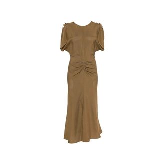 Victoria Beckham Vestido Midi con Cintura Fruncida - Dresses - Mujer - Marr&oacute;n - 2XS