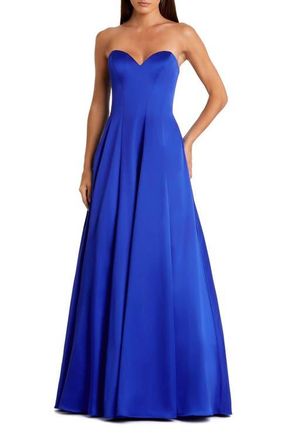 Mac Duggal Satin Sweetheart Strapless Bow Detail Ballgown in Cobalt at Nordstrom, Size 12