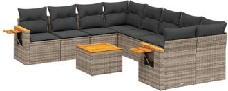 vidaXL Set De Muebles De Jard&iacute;n 9 Pzas Y Cojines Rat&aacute;n Sint&eacute;tico Gris Vidaxl