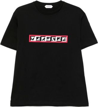 Versace Tops, Heren, Zwart, XL, Katoen, Bedruikt Katoen-Jersey T-shirt Regular Fit