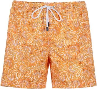 Barba Gestreepte Oranje Elastische Taille Shorts - Heren - Strandmode - Oranje - XL - Polyester - Badmode