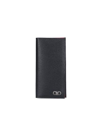 Ferragamo Black Organizer Gancini Pebbled Leather Wallet