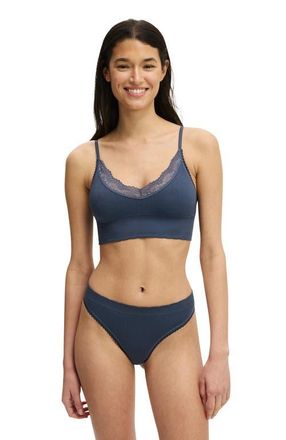 Cotton On Womens Seamless Longline Lace Trim Bralette in Steely Blue Wash Texture at Nordstrom, Size X-Small