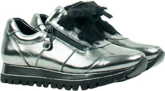 Kennel & Schmenger Metallic Grijze Leren Sneakers - Dames - Sneakers - Grijs - 36 EU - Wol - Schoenen