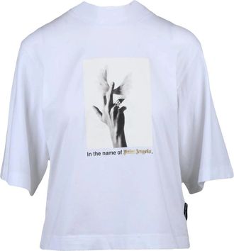 Palm Angels White Cotton-Blend Cropped T-Shirt