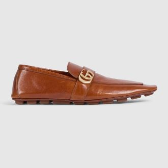 Gucci Mens Driver With Double G, Brown, Leather