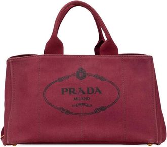 Prada Pre-owned Tote Bags, female, Red, Size: ONE SIZE Pre-owned Canvas Tote Bag
