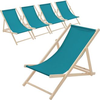 ECD Germany 5x Sillas de playa de madera, azul petr&oacute;leo plegable con respaldo