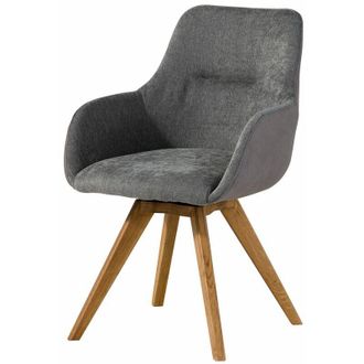 Massivmoebel24 Tacoma 10 Sedia girevole in legno di quercia selvatica - oliato / tessuto grigio 56x60x87