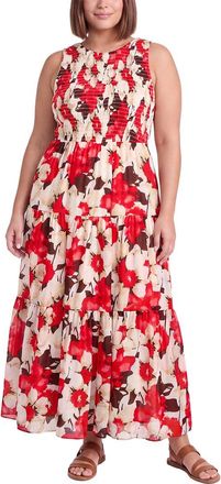 Anne Klein Plus Smocked Bodice Tiered Dress