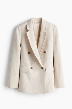 H&M Zweireihiger Blazer aus Leinengemisch - Hellbeige