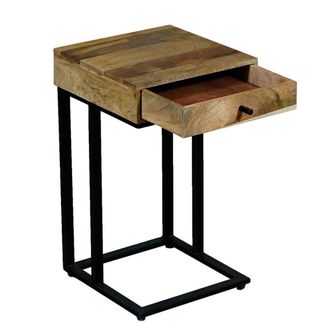 Jaipur Furniture Ravi Iron Base 1 Drawer Small Side Table - Mango Wood - L30 x W30 x H50 cm - Mango Light Finish in Brown