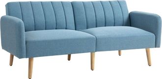 HOMCOM Sof&aacute; Cama De 2 Plazas Sof&aacute; Cama Plegable Tapizado En Lino Sint&eacute;tico Con Respaldo Ajustable En 3 Niveles Y Reposabrazos Desmontables 173x75x73 Cm Azul