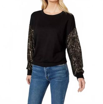 Karen Kane Sosie Sequin Sleeve Long Sleeve Top In Black