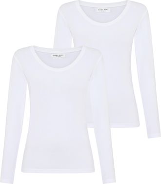 Ysabel Mora Langarmshirt YSABEL MORA, Damen, Gr. XL, weiss (wei&szlig;), Single Jersey, Obermaterial: 95% Baumwolle, 5% Elasthan, figurbetont h&uuml;ftlang, Rundhals, Shirts