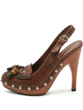 Gucci leather slingback pumps - women - Calf Leather/Calf Leather/Rubber - 36 - Brown
