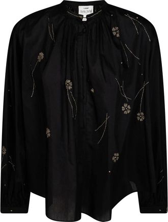 Forte_Forte Camicia Fleurs dOrient Broderie Voile Bohemian - Dames - Blouses - Zwart - XS - Overhemden