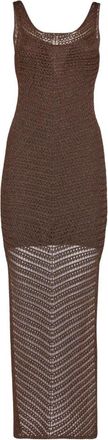 Simona Corsellini Abito midi sottoveste con spacchi in crochet lurex - Dames - Kleedjes - Bruin - M - Kleedjes
