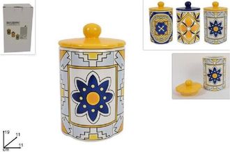 Trade Shop Trade Shop - Barattolo In Ceramica Decorata Fantasia Decoro Maiolica Colori Assortiti 19x11cm