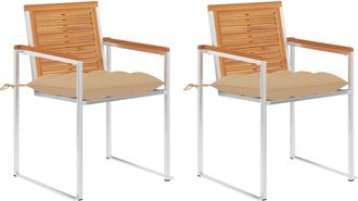 vidaXL Sillas De Jard&iacute;n Con Cojines 2 Uds Madera Maciza Acacia Y Acero Vidaxl
