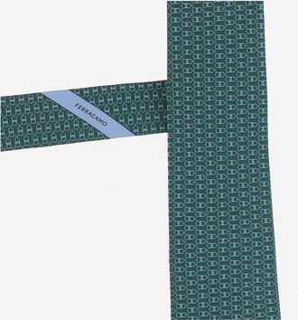 Ferragamo Mens Tie Silk Green Ties & Bow