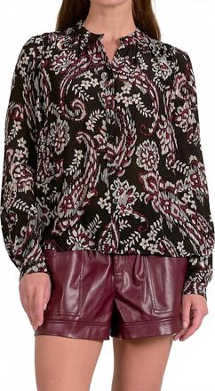 Elan Paisley Flowy Blouse In Black