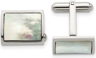 Diamond2Deal Stainless Steel Polished Mother Of Pearl Cufflinks