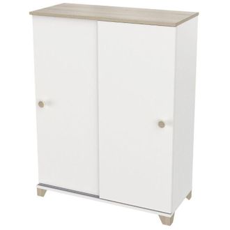 Calicosy Calicosy - Armario Auxiliar Puertas Correderas Izzy Color Blanco Mate Y Roble Kronberg 104x80x36 Cm