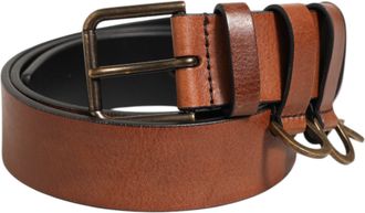 Dolce & Gabbana Brown Classic Gold Metal Logo Buckle Men Belt Calf