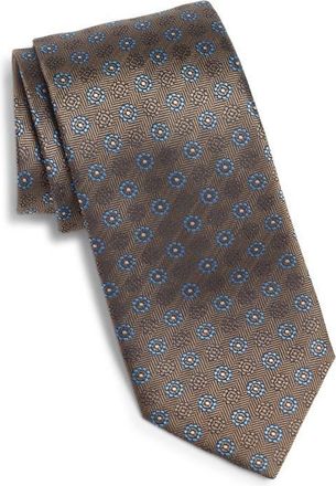 Canali Floral Medallion Silk Tie in Light Brown at Nordstrom