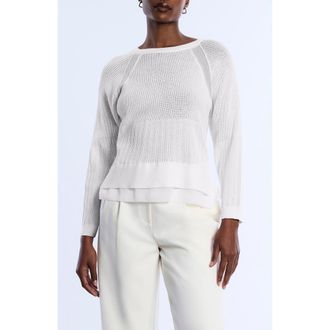 Bcbgmaxazria Raglan Sleeve Semisheer Cotton Blend Open Stitch Sweater in Chalk at Nordstrom Rack, Size X-Large
