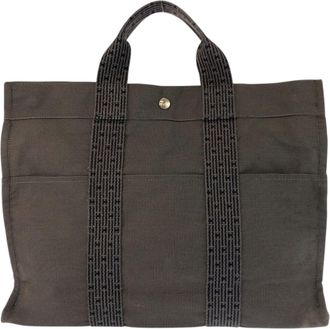 Herm&egrave;s Gray Polyamide Polyester Handbag Tote Bag (Pre-Owned)