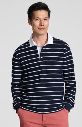 Lands End Long Sleeve Honeycomb Pique Rugby in Radiant Navy Classic Stripe at Nordstrom, Size Xx-Large