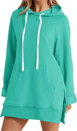 Generic The Warmy Oversized Hoodie Dress Warmy Hoodie Womens Casual Pullover Split Hem Drawstring Long Sweatshirt with Pocket, Z-03-Green, XXL