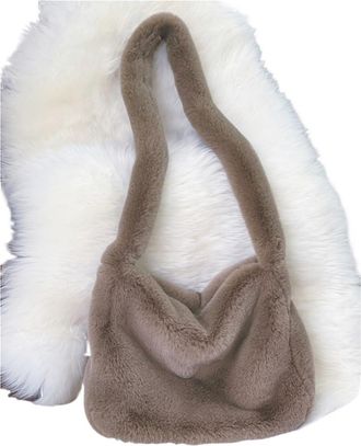 Generic Womens Plush Bags Plush Bag Ladies Messenger Bags Fashion Large Capacity Shoulder Simple Solid Color Female Handbags(Brown)