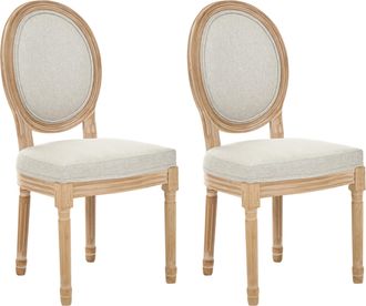 Beliani Conjunto De 2 Sillas De Comedor Tapizadas Con Respaldo Ovalado Estilo R&uacute;stico Franc&eacute;s Luis Xvi Marr&oacute;n Claro/beige Albanza