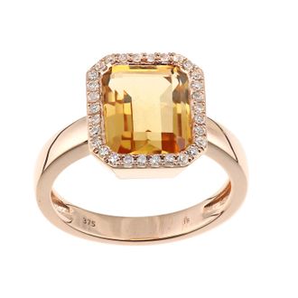 Diamant L'éternel 9ct roségouden diamanten en citrien rechthoekig geslepen edelsteenring