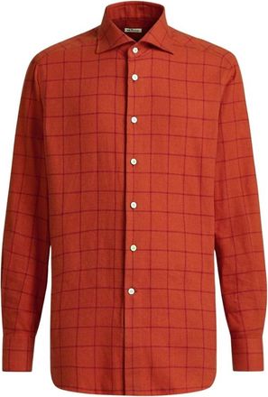Kiton Geruite Flanellen Overhemd - Heren - Casual Overhemden - Rood - L - Katoen - Overhemden
