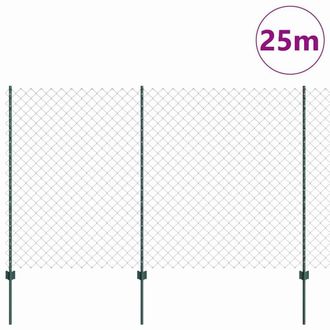 Berkfield Home Classic Chain Link Fence with 22 U Posts Green 1.6x25 m Steel