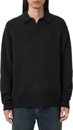 AllSaints Patern Long Sleeve Polo in Black at Nordstrom Rack, Size Small