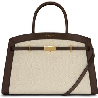 DeMellier The Midi Hudson Canvas & Leather Top Handle Bag in Saltpr/Mocha at Nordstrom