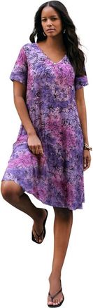 Roaman's Petite Plus Size Short Sleeve Sleeve Swing Dress in Lavender Tie Dye Floral at Nordstrom, Size 28P